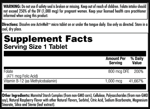Folic Acid Methyl B-12 800mcg - 60 tabs Raspberry фото