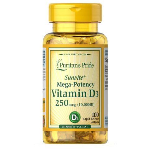 Vitamin D3 250mcg(10000 IU) Mega-Potency - 100 softgels фото