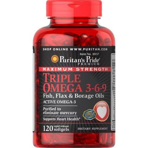 Maximum Strenght Triple Omega 3 6 9 Fish Flax Borage Oils - 120 Softgels фото