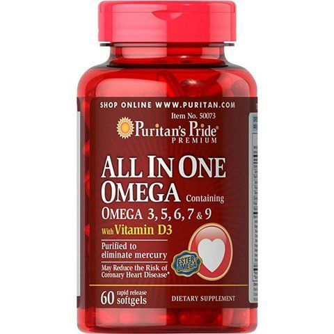 All In One Omega 3, 5, 6, 7 and 9 with Vitamin D3 - 60 Softgels фото